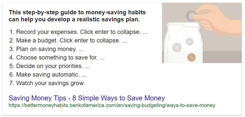 Save Money Featured Snippet