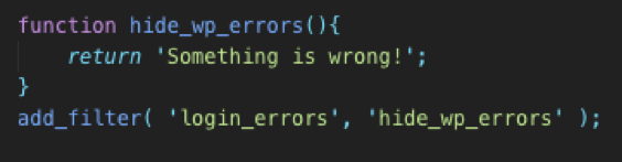 disable default error code wordpress