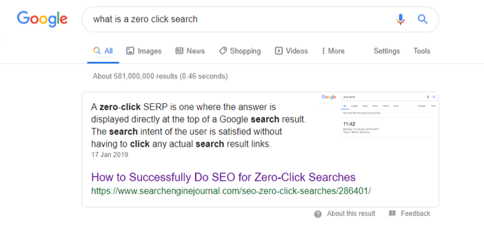 snippet and zero click search